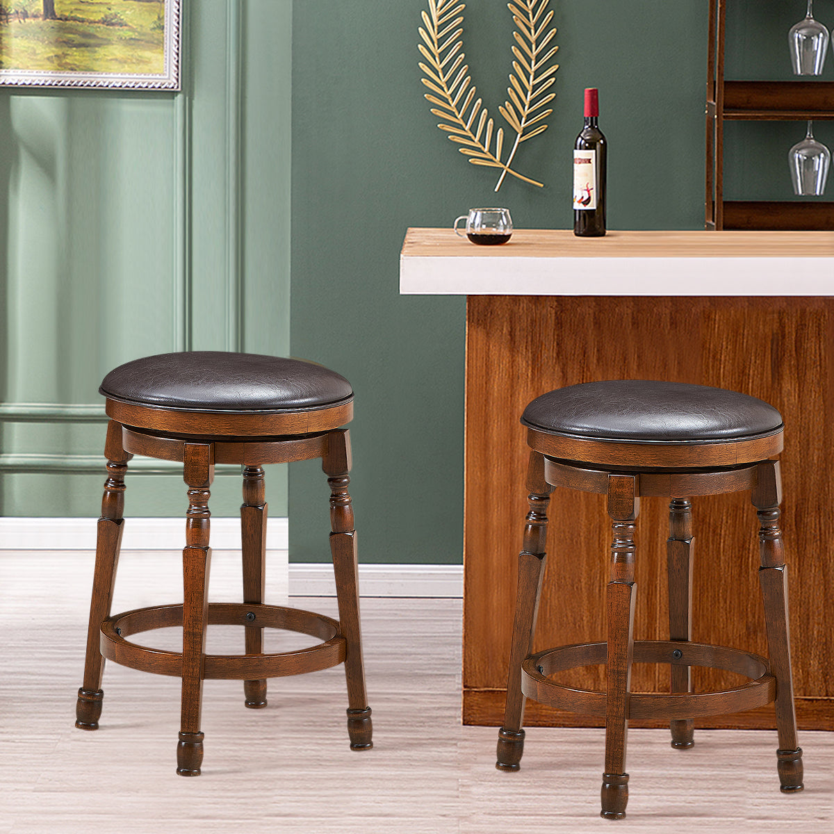 Swivel Bar Stools with Soft PU Leather and Comfortable Footrest-Size 1