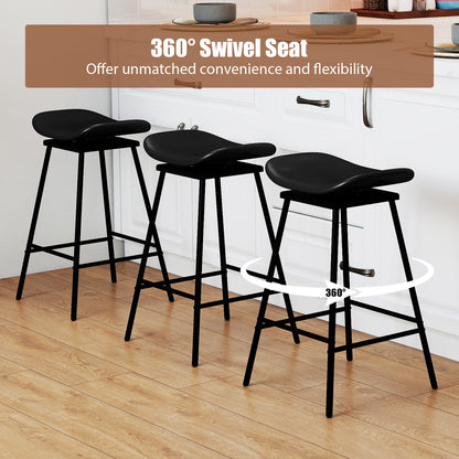 Swivel Barstools Set of 2 with Padded Saddle Seat and Footrest-Black