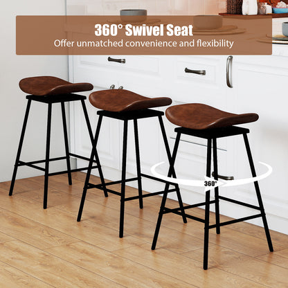 Swivel Barstools Set of 2 with Padded Saddle Seat and Footrest-Brown
