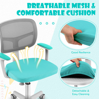 Kids Height-Adjustable Swivel Computer Desk Chair with Lumbar Support-Turquoise