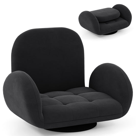 Swivel Floor Chair with Adjustable Backrest and Armrests-Black