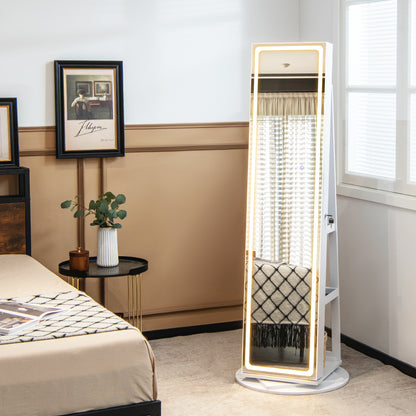 360° Swivel Jewelry Cabinet with LED Lights,  Foldable Shelf-White