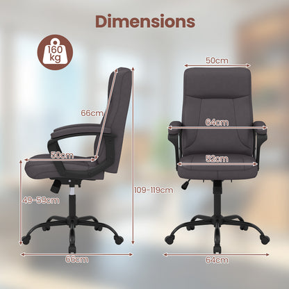 360° Swivel Task Chair with High Back and Built-in Armrests-Brown