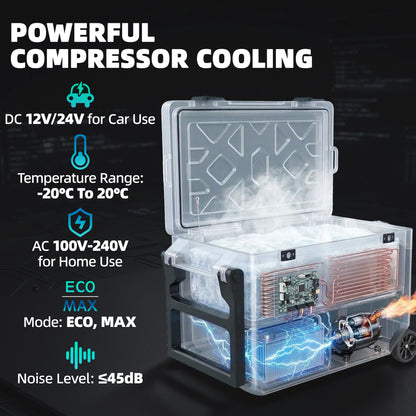 Outsunny 42.5L Compressor Car Fridge Freezer, Camping Refrigerator with App Control, 20â-20â