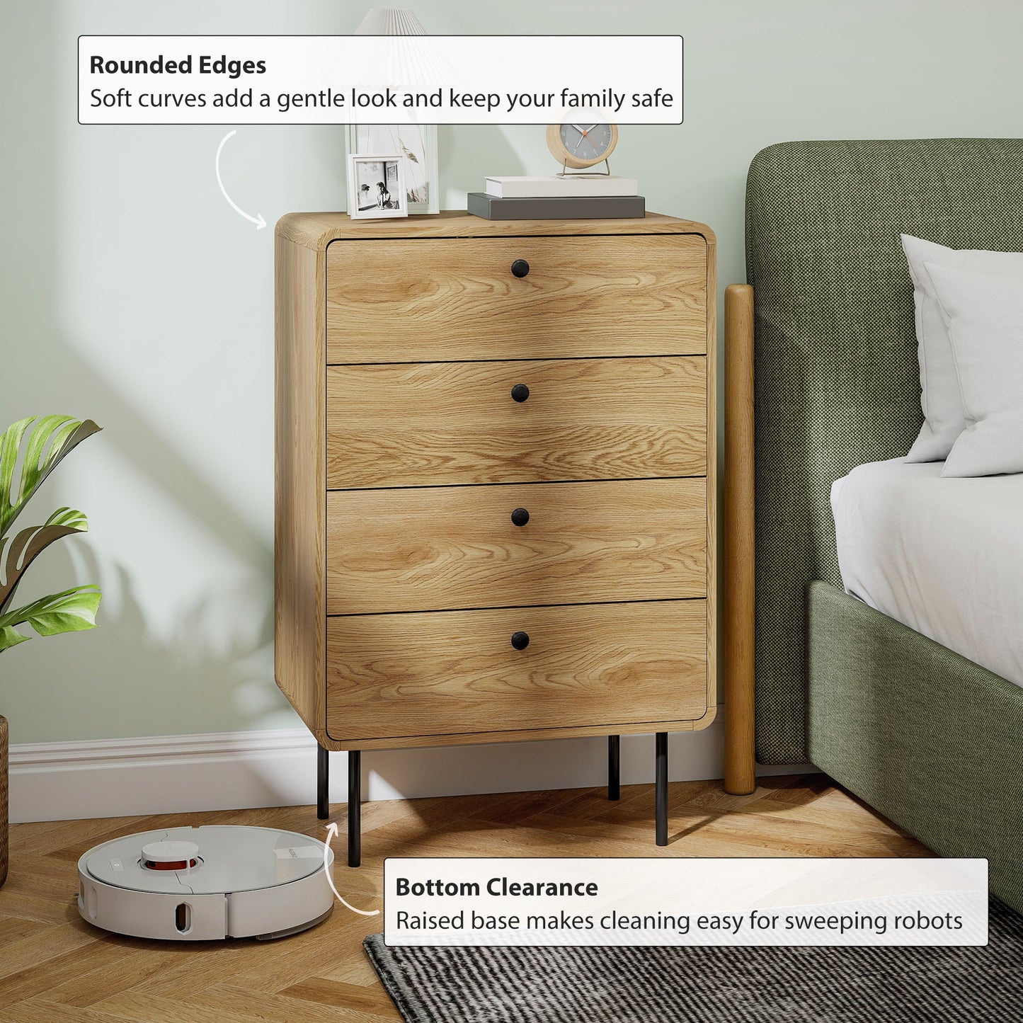 HOMCOM Modern Chest of Drawers with 4 Drawers - Oak