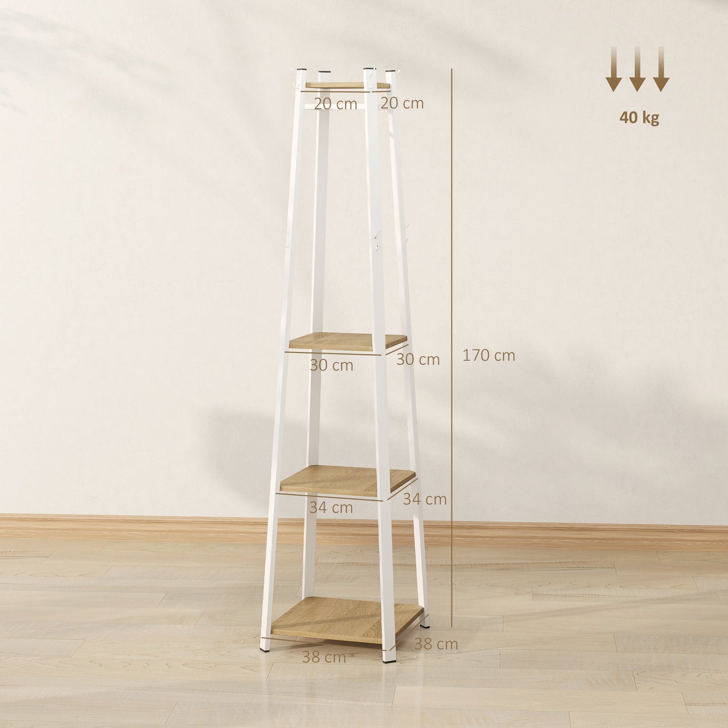 HOMCOM Compact Freestanding Coat Rack - White/Oak