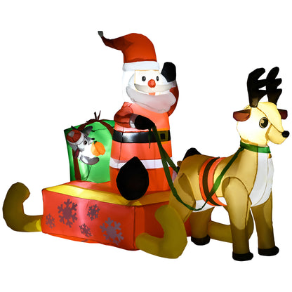 HOMCOM 4ft Christmas Inflatable Santa Claus Sledge Sleigh Reindeer Blow Up Decoration Xmas DÃ©cor for Garden