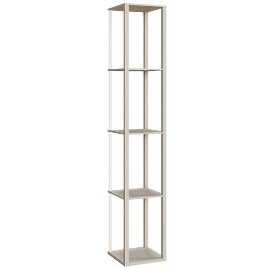 HOMCOM RGB LED Floor Lamp with Shelves, Modern Dimmable Standing Lamp with Remote Control, Adjustable Brightness & Speed for Living Room, Bedroom, Office, Oak