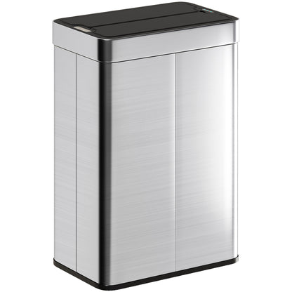 HOMCOM 55L Sensor Bin, Large Automatic Touchless Rubbish Bin with Soft-Close Lid, Silver Tone