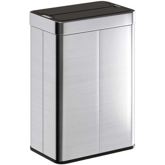 HOMCOM 55L Sensor Bin, Large Automatic Touchless Rubbish Bin with Soft-Close Lid, Silver Tone