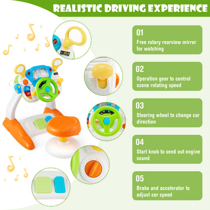 Kids Steering Wheel Toy and Stool with Cyclic Rotary Scene