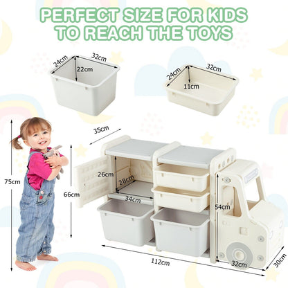 Kids Storage Units with 2 Plastic Bins and 2 Drawers-Beige