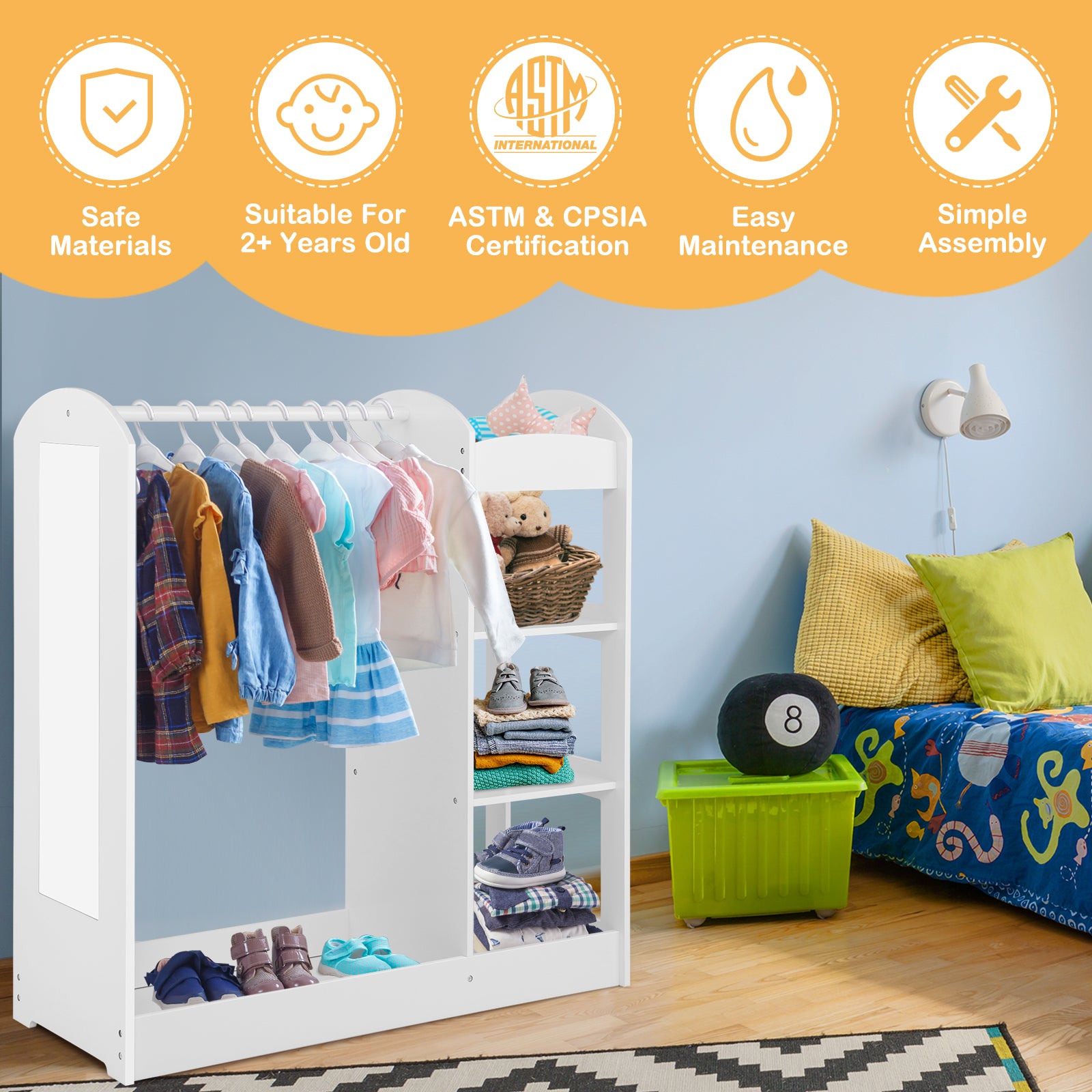 Kids Dress up Storage with Mirror-White