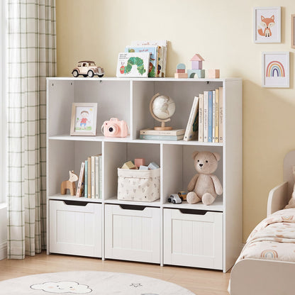 Wooden Toy Storage Organizer Kids Bookshelf with 5 Open Cubes and 3 Movable Drawers-White