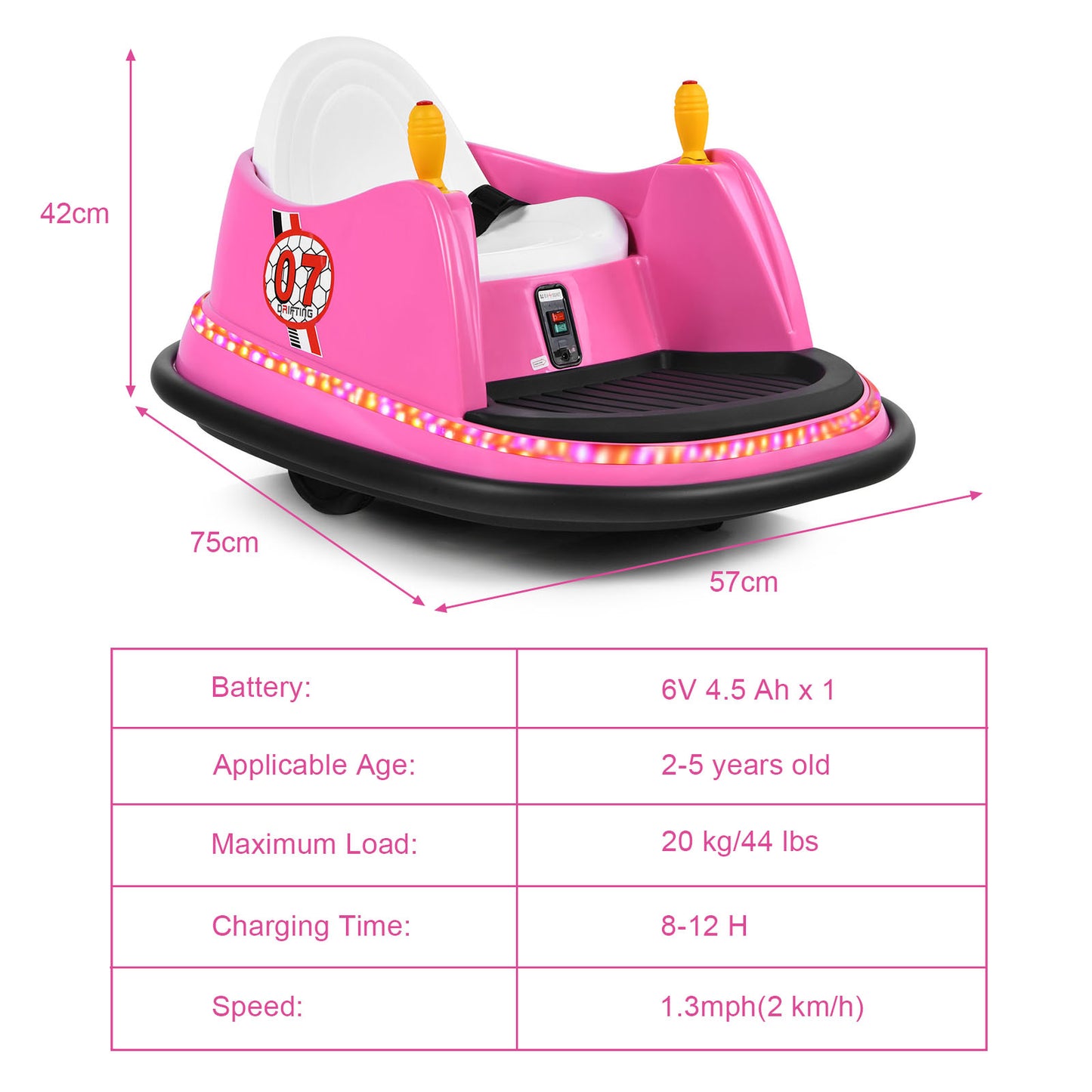 Kids Ride-On Bumper Car with Colorful Flashing Lights and Music-Pink
