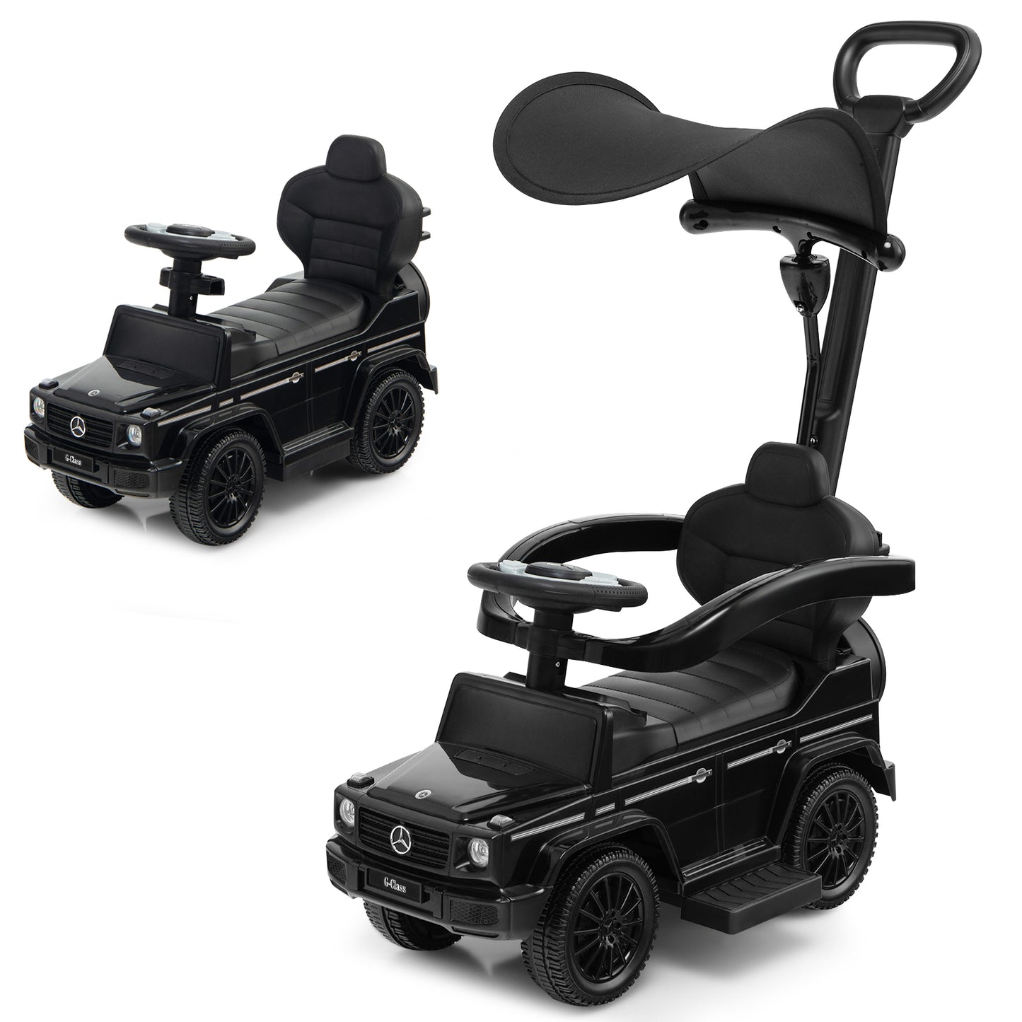 3-in-1 Baby Foot-to Floor Sliding Walker with Push Handle-Black