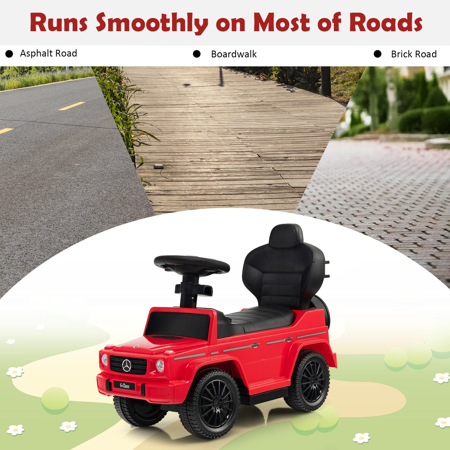 3-in-1 Baby Foot-to Floor Sliding Walker with Push Handle-Red