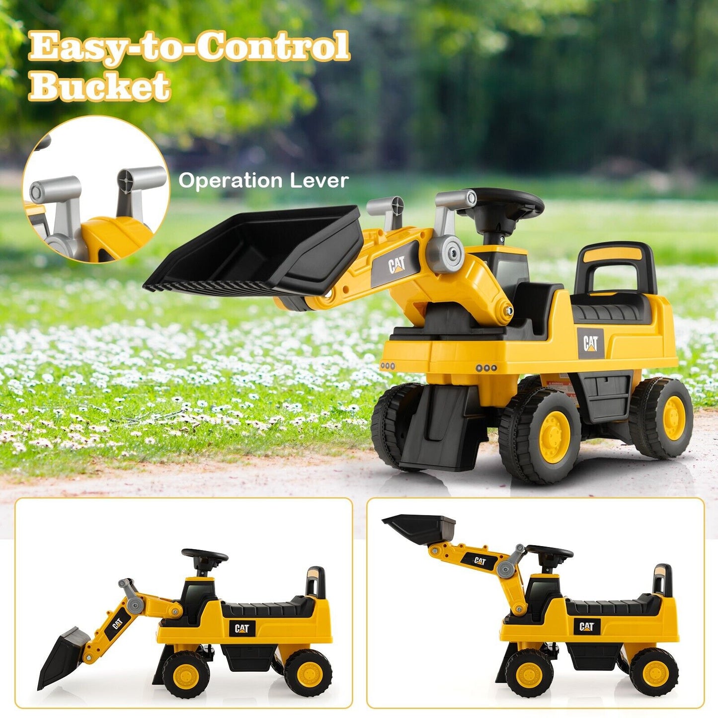 Kid's Ride-on Excavator with Adjustable Bucket-Yellow