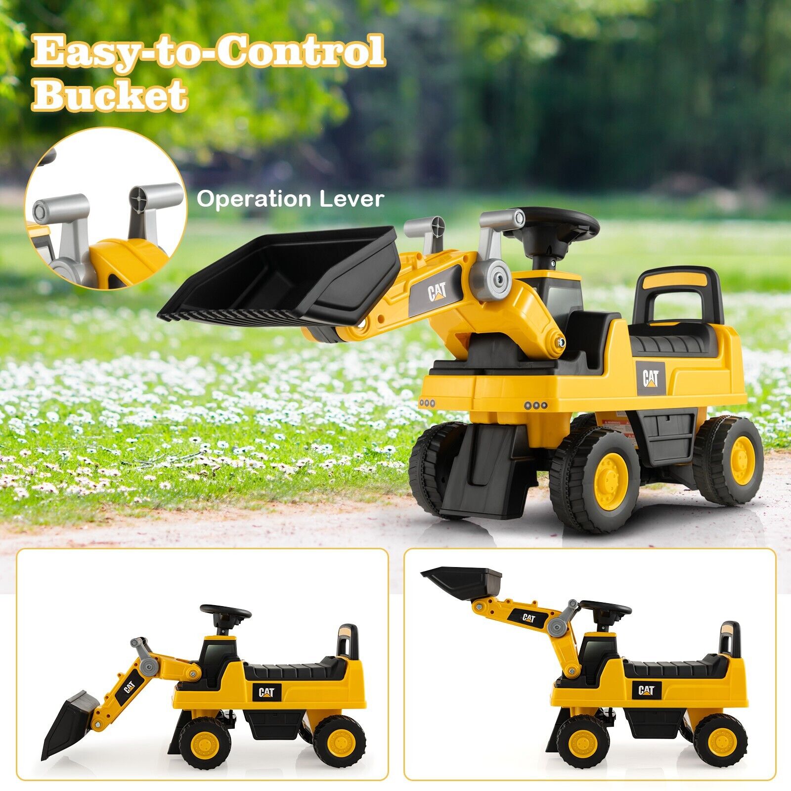 Kid's Ride-on Excavator with Adjustable Bucket-Yellow