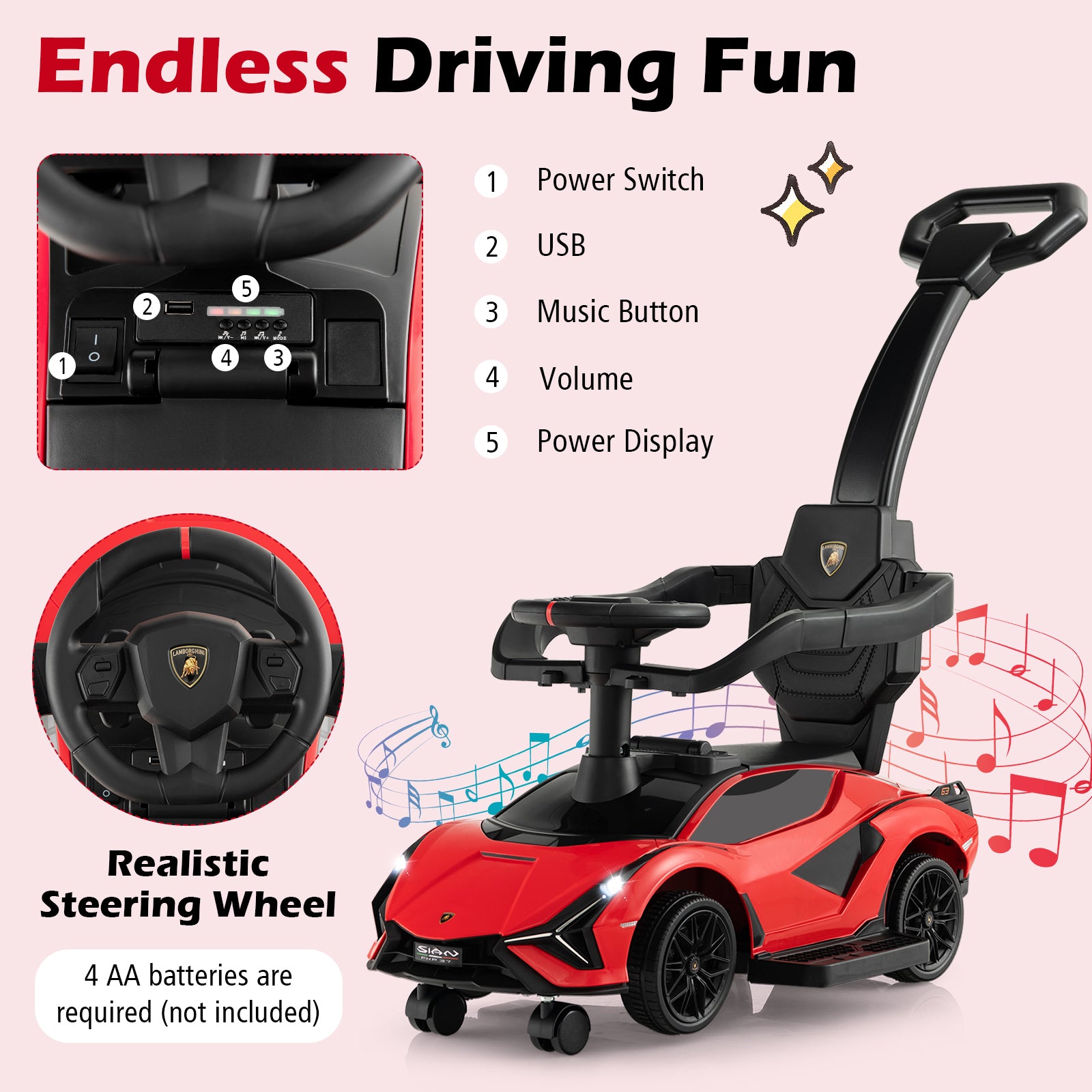 3-in-1 Ride On Push Car with Removable Guardrails and Handle-Red