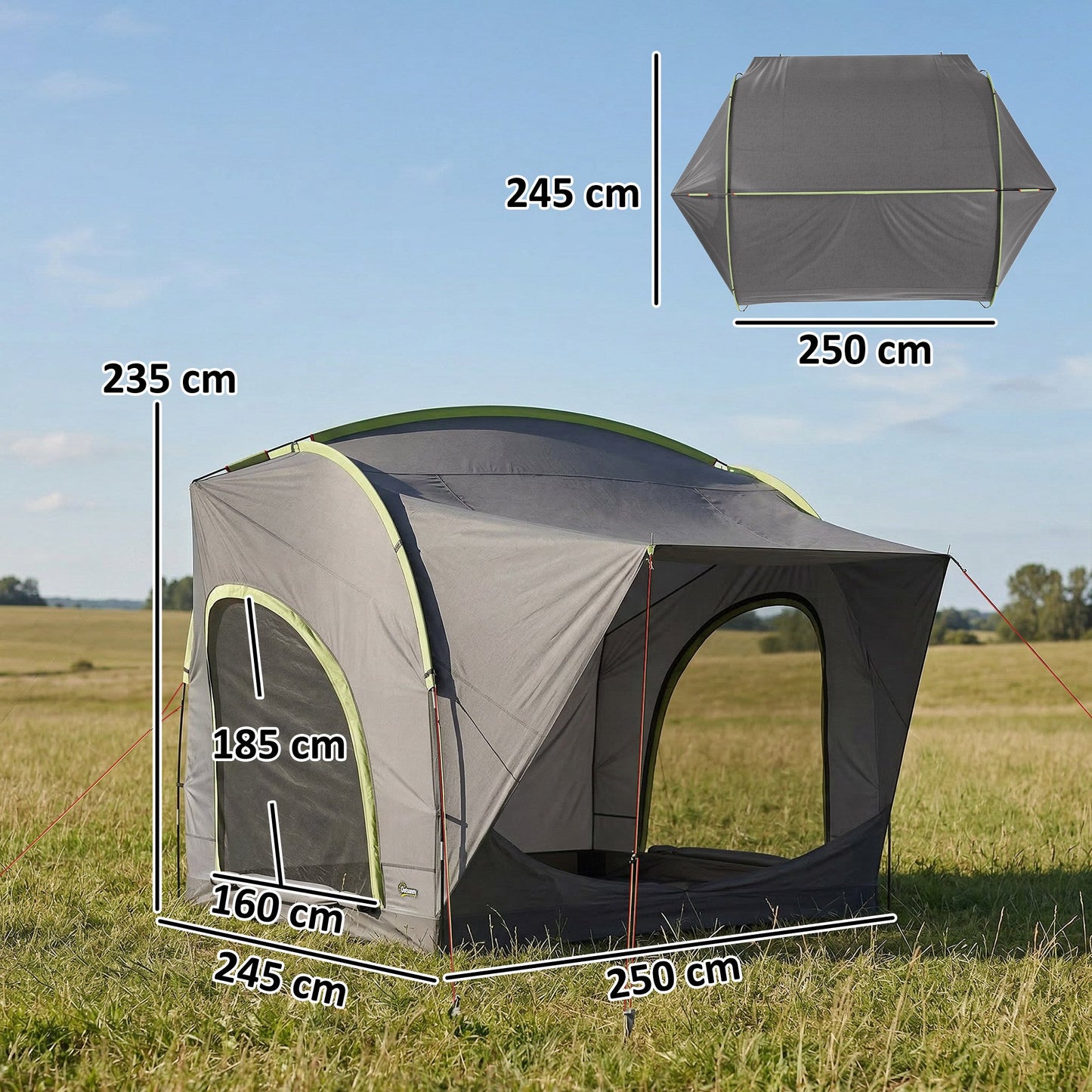 Outsunny Car Tent with 2.35m Stand-Up Height, 3000mm Waterproof Tailgate Tent with Mesh Windows for Family Camping Travelling