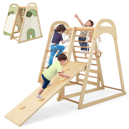 6-in-1 Kids Indoor Playground with Slide for Toddlers over 1 Year Old-Natural