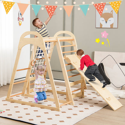 6-in-1 Kids Indoor Playground with Slide for Toddlers over 1 Year Old-Natural