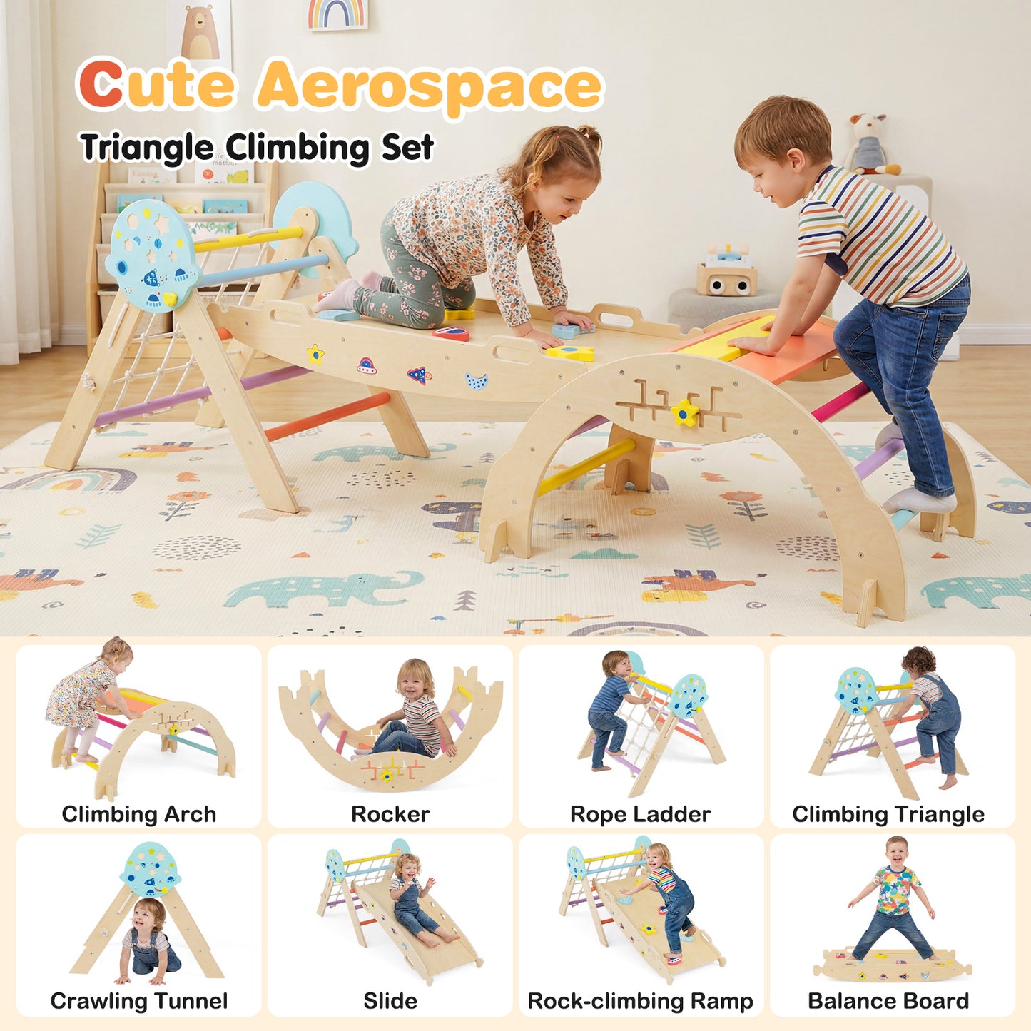 Foldable Climbing Toys with Arch and Climber for Toddlers-Colourful