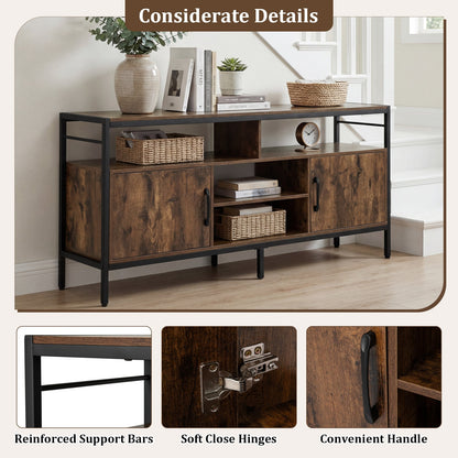 TV Stand for TVs up to 147 cm with 2 Storage Cabinets and 4 Open Shelves-Rustic Brown