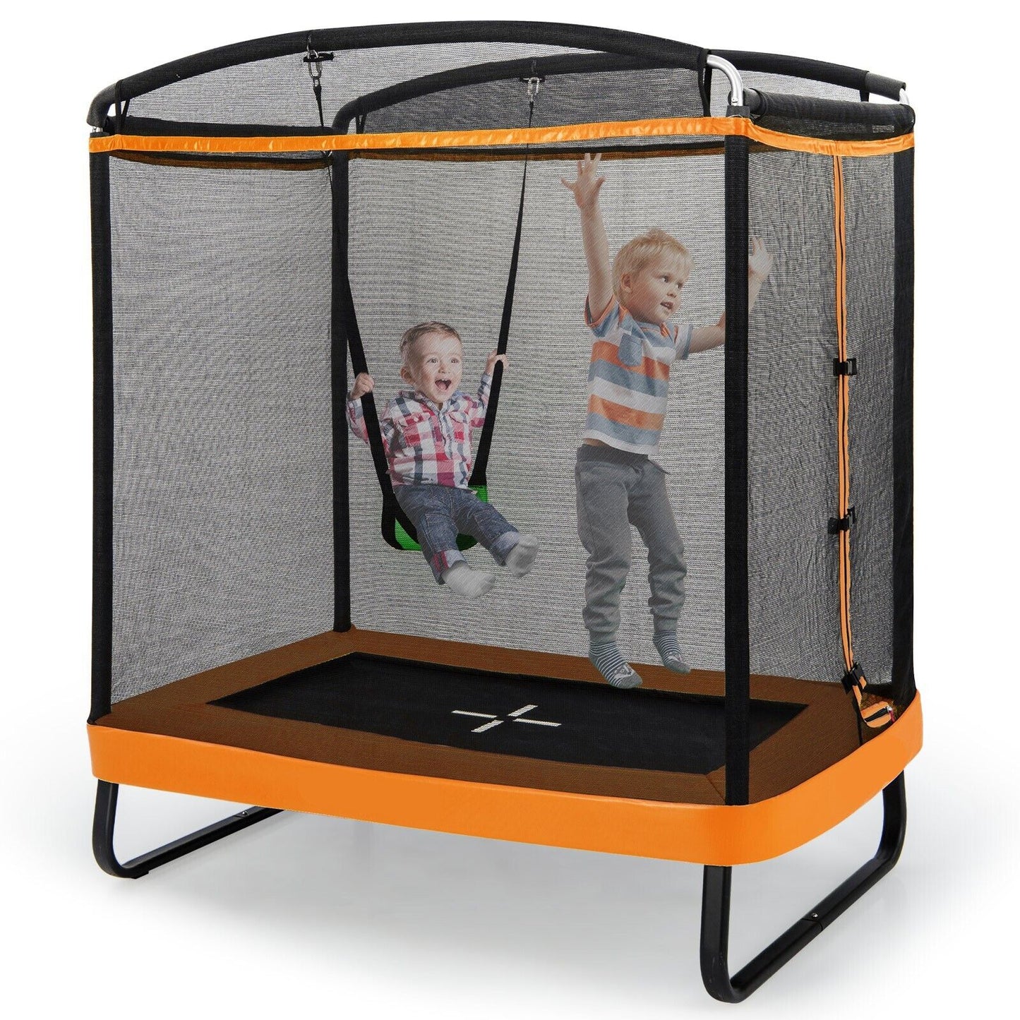 6 Feet Kids Trampoline with Swing and Enclosure Safety Net-Orange