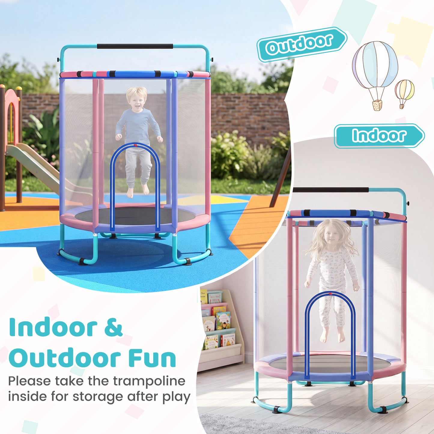Kids Trampoline with Safety Net for Indoor and Outdoor Use-Blue