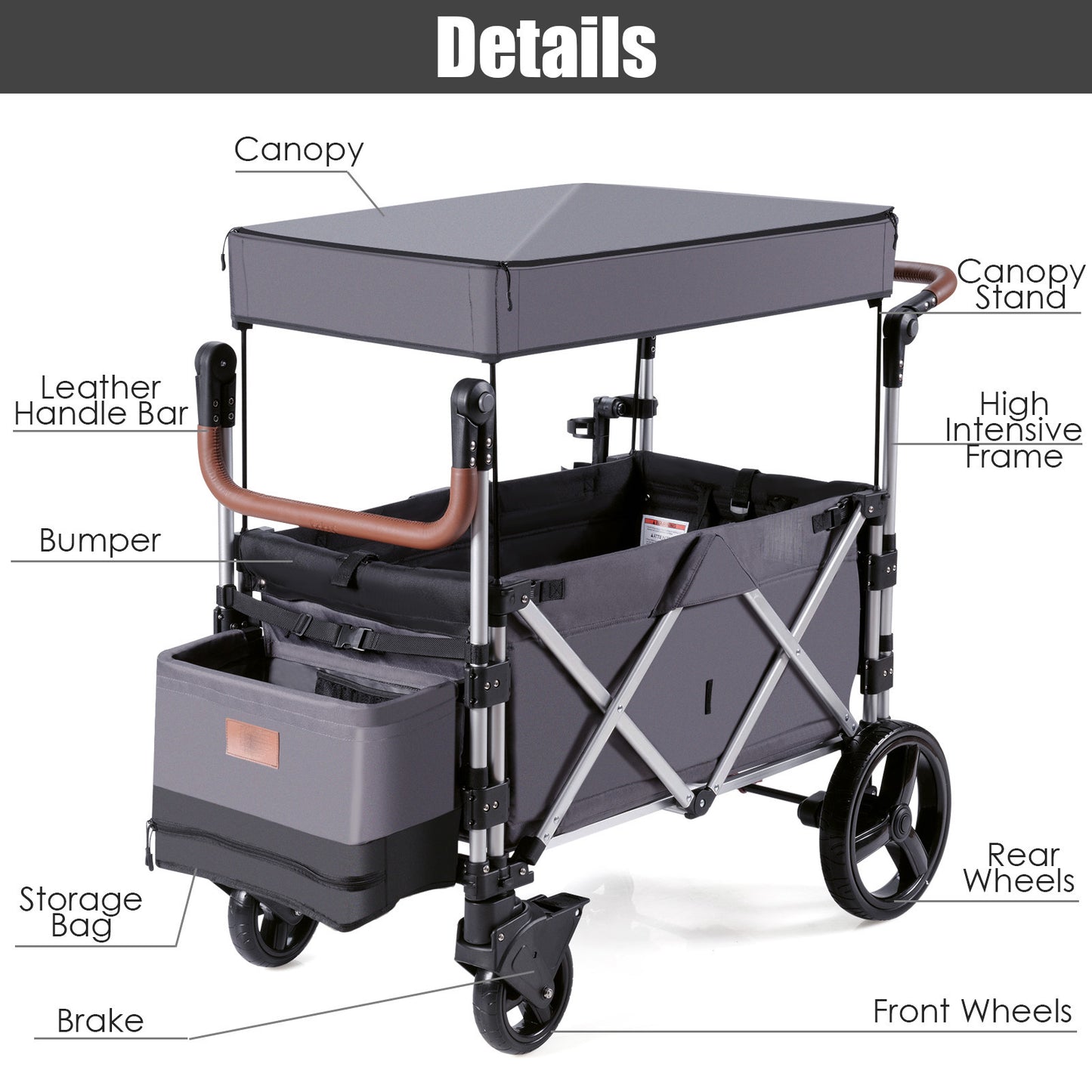 Twin Baby Double Stroller Wagon Push Pull Stroller-Gray