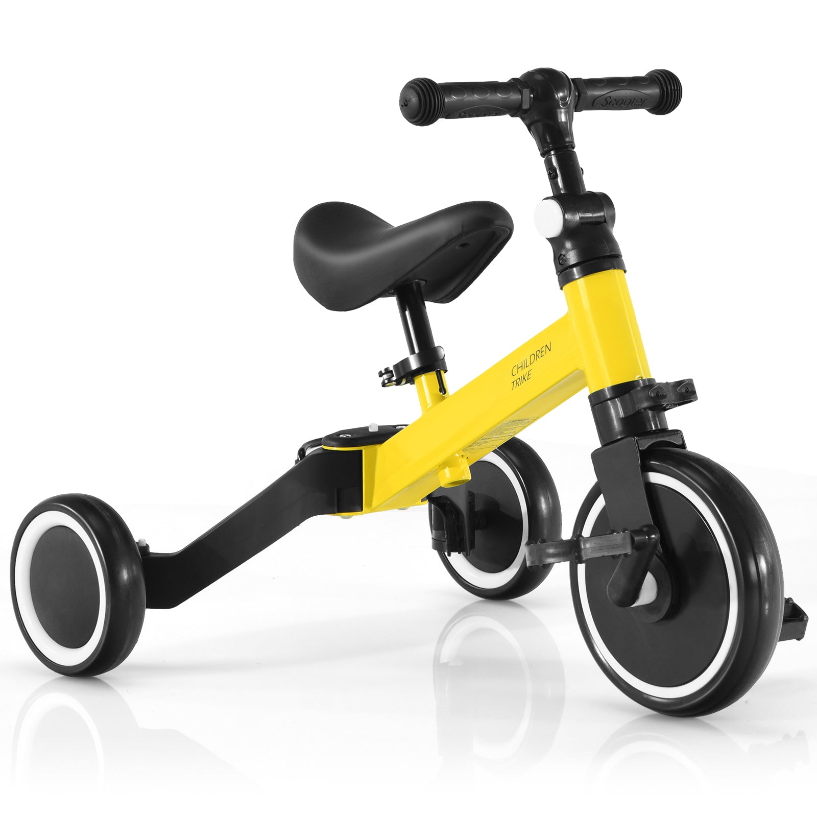 Convertible Balance Bike Kids Trike with Detachable Pedal for 1-4 Years Old Kids-Yellow