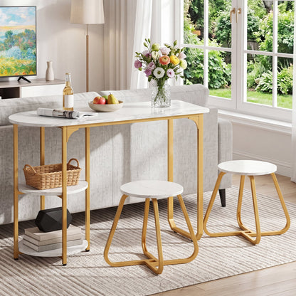 Table and 2 Bar Stools Set with Adjustable Legs for Kitchen-White