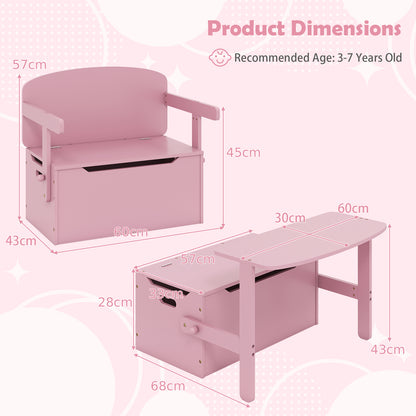 3-in-1 Kids Table and Chair Set with Toy Storage Box-Pink