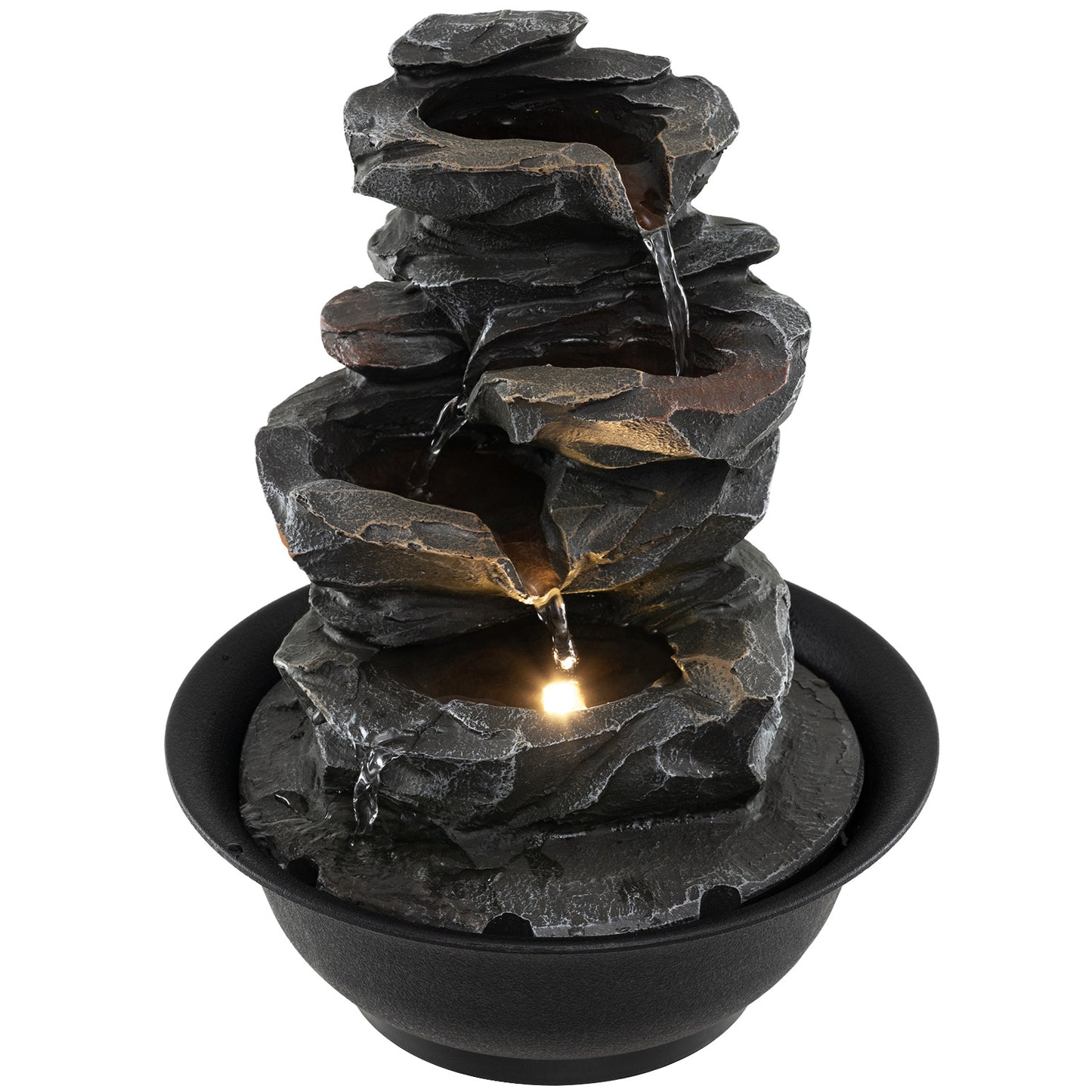 Tabletop Water Fountain Indoor Desktop Cascading Water Feature with LED Light