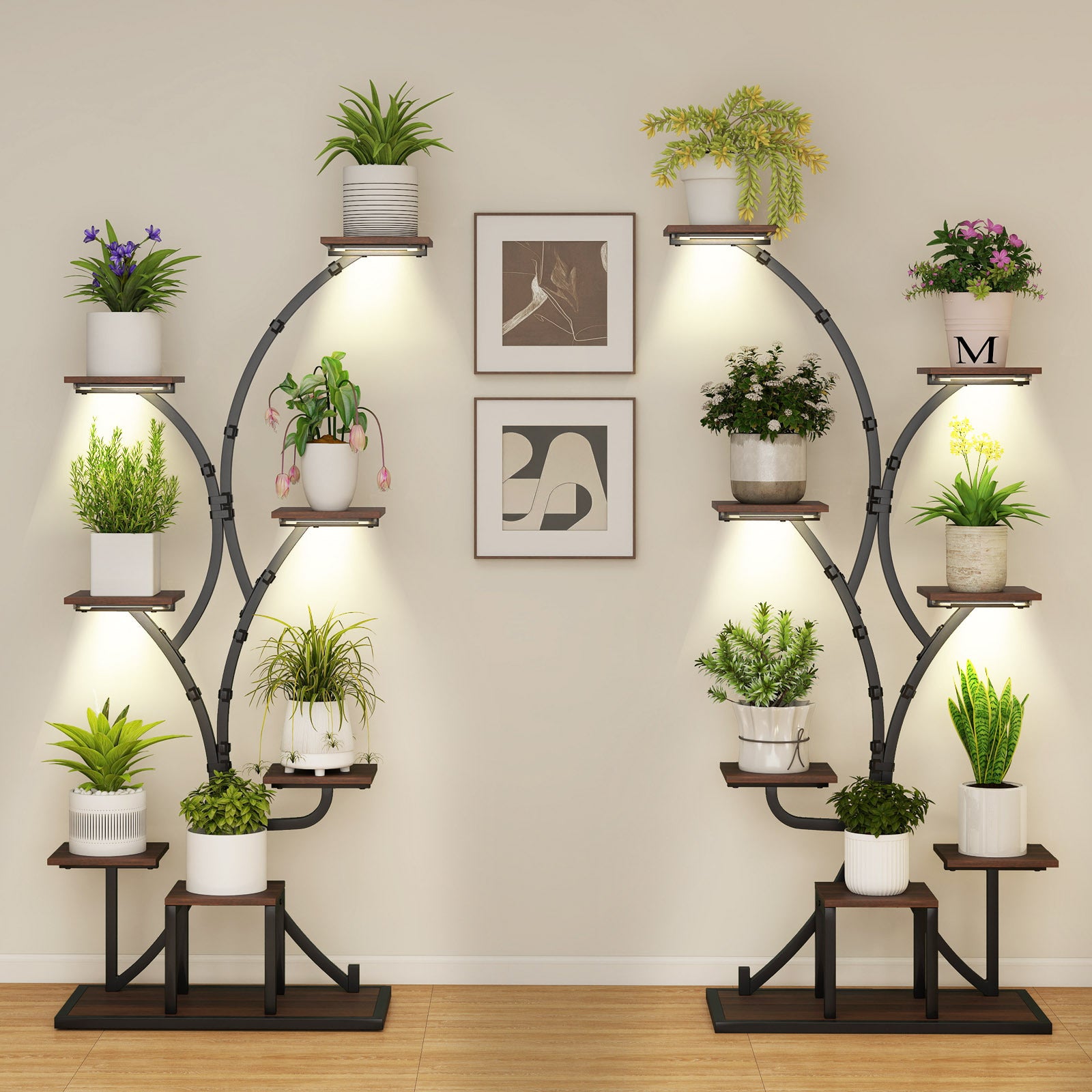 Tall 8-Tier Corner Metal Plant Shelf Set of 2 for Multiple Plants-Brown