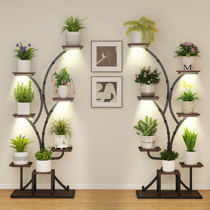 Tall 8-Tier Corner Metal Plant Shelf Set of 2 for Multiple Plants-Brown