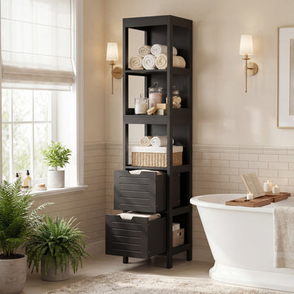 Tall Bath Storage Unit with 2 Deep Box Drawers-Black