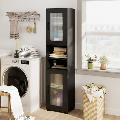 Tall Bathroom Storage Cabinet with Adjustable Shelf for Laundry-Black