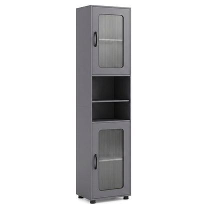 Tall Bathroom Storage Cabinet with Adjustable Shelf for Laundry-Grey