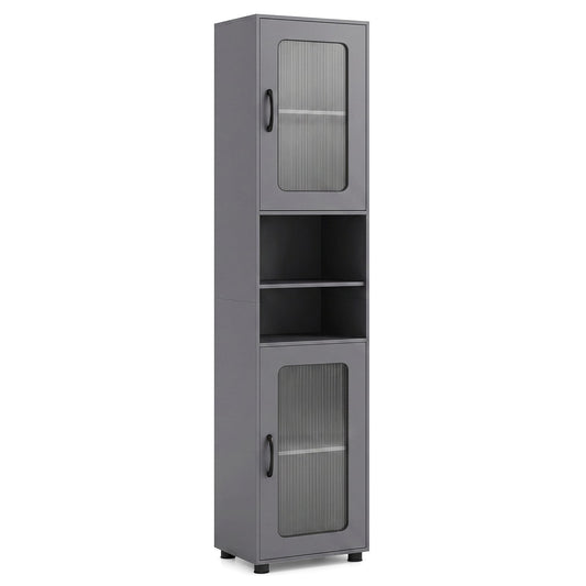 Tall Bathroom Storage Cabinet with Adjustable Shelf for Laundry-Grey