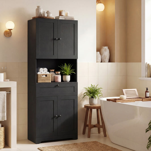 Tall Bathroom Cabinet Freestanding Storage Cabinet with 4 Doors and 1 Drawer-Black