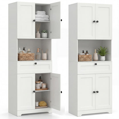 Tall Bathroom Cabinet Freestanding Storage Cabinet with 4 Doors and 1 Drawer-White