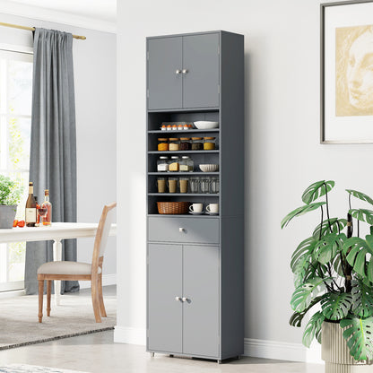 Tall Bathroom Storage Cabinet with Drawer and Adjustable Shelves-Grey