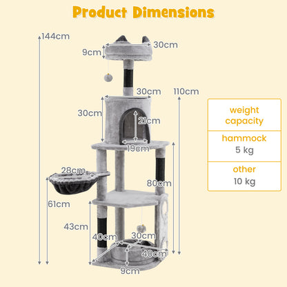 Multi-level Large Cat Tree with Sisal Scratching Posts and Board Condo-Grey