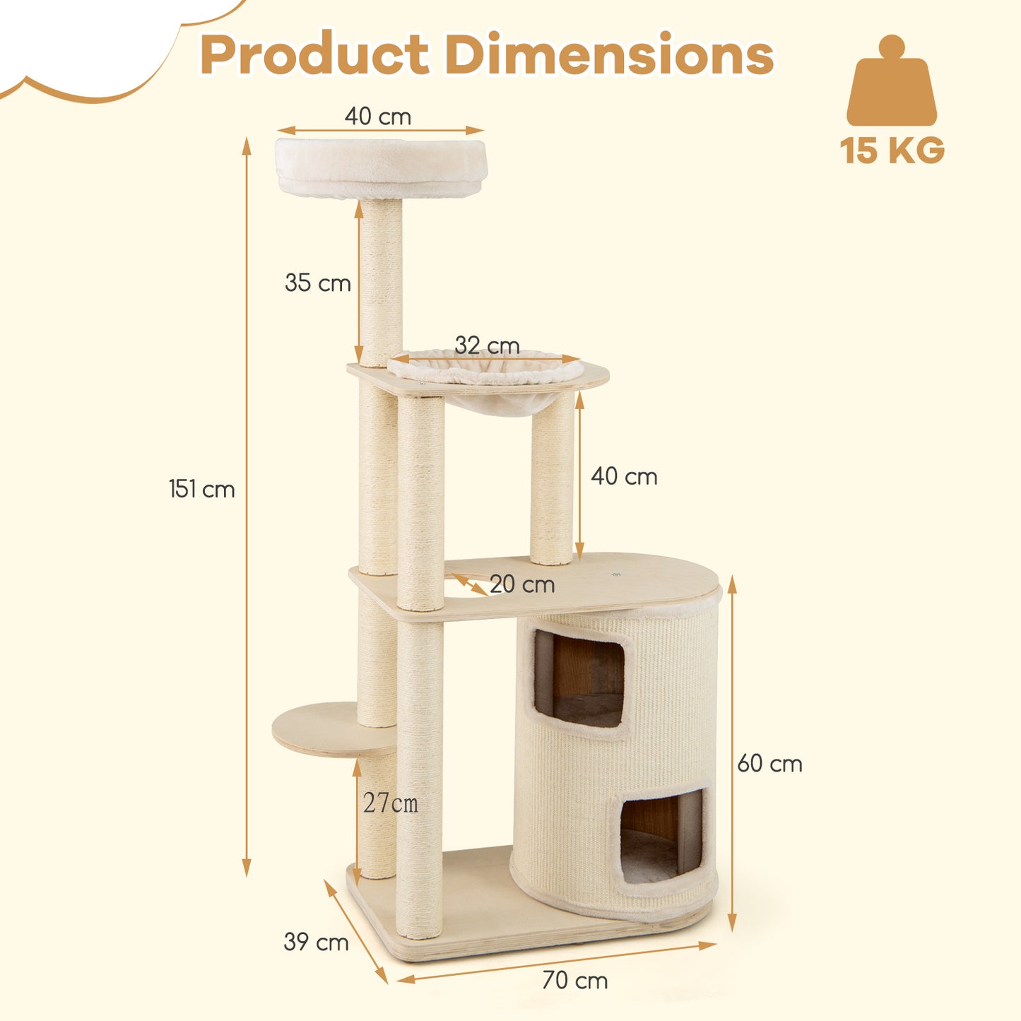 Tall Cat Tree for Indoor Cats Modern Wood Cat Tower with 2-Story Condo-Natural