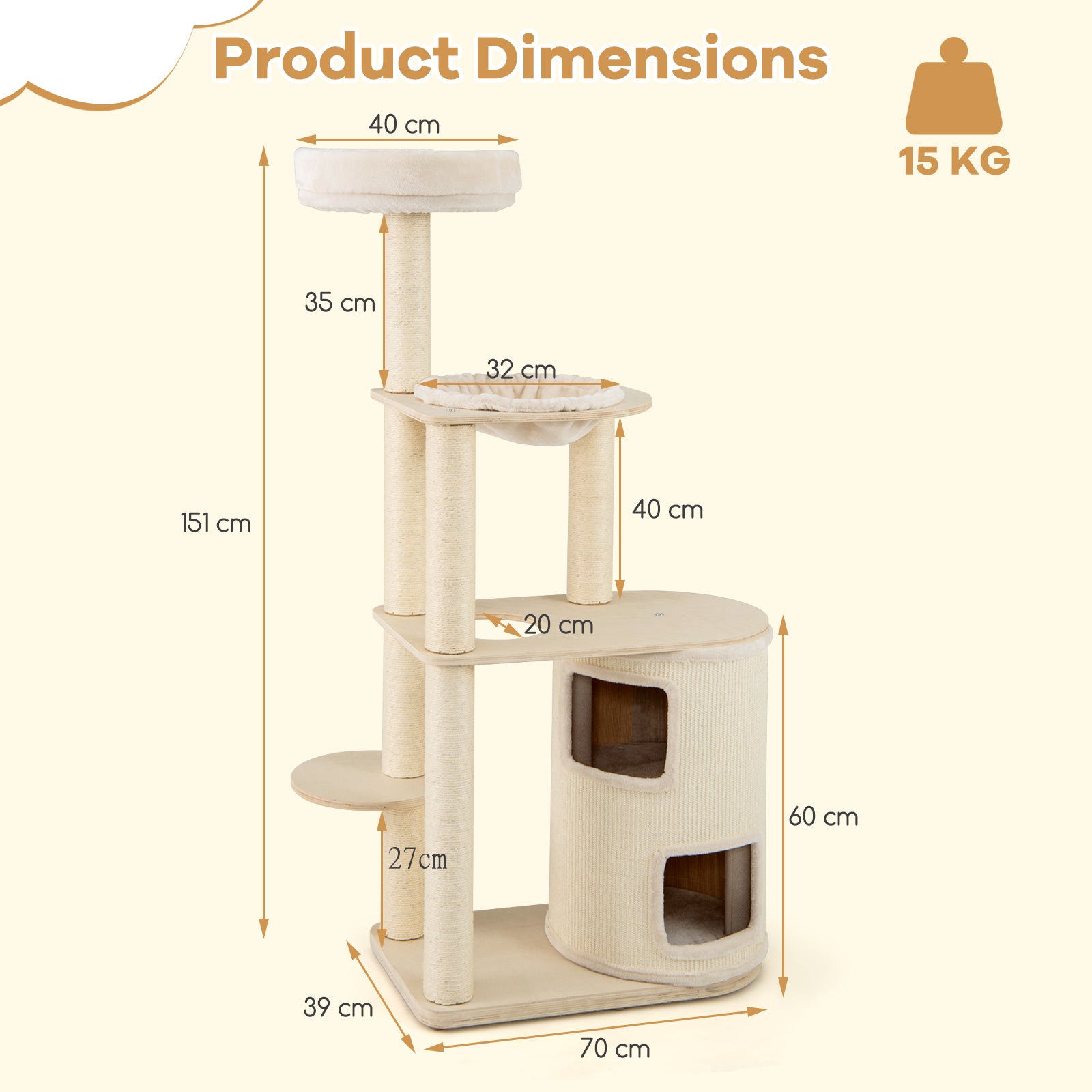 Tall Cat Tree for Indoor Cats Modern Wood Cat Tower with 2-Story Condo-Natural
