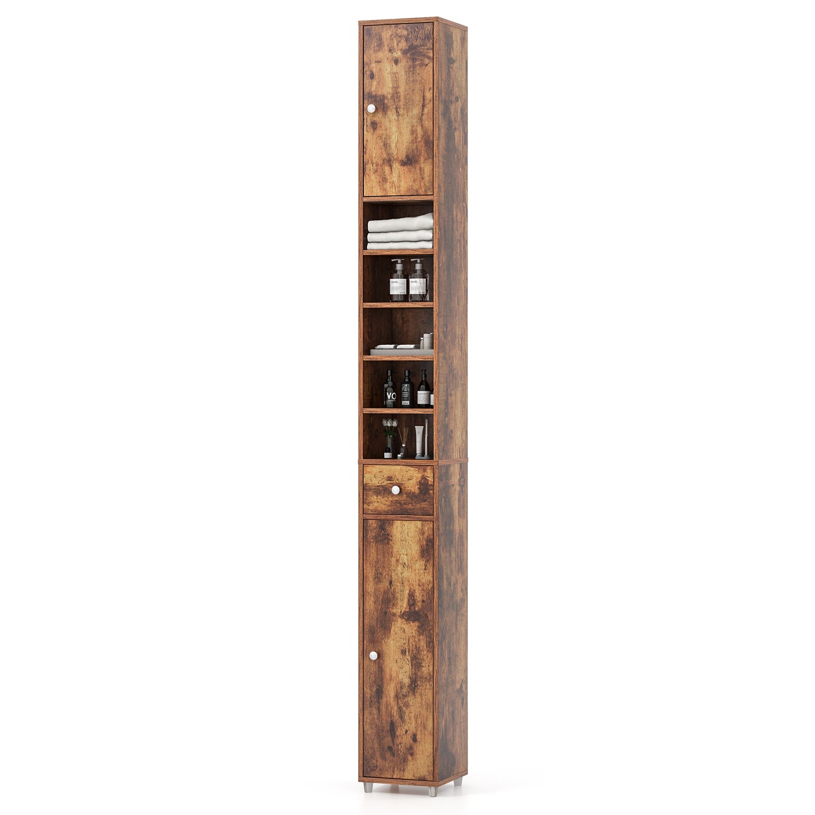 180CM Tall Freestanding Bathroom Cabinet with 2 Doors and 1 Drawer-Rustic Brown