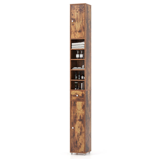 180CM Tall Freestanding Bathroom Cabinet with 2 Doors and 1 Drawer-Rustic Brown